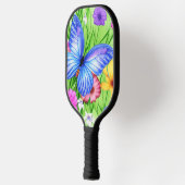 Schöner Blauer Schmetterling mit Blume Wasserfarbe Pickleball Schläger (Links)