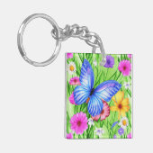 Schöner Blauer Schmetterling mit Blume Wasserfarbe Schlüsselanhänger (Vorderseite links)