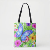 Schöner Blauer Schmetterling mit Blume Wasserfarbe Tasche (Vorderseite)