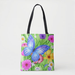 Schöner Blauer Schmetterling mit Blume Wasserfarbe Tasche