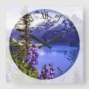 Schöner blauer See und Berge römische Zahl Quadratische Wanduhr