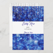 Schöner, blauer Sparkle Glitzer, Bat Mitzvah Einladung (Vorne/Hinten)