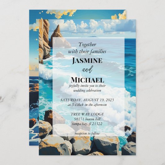 Schöner blauer Strand Einladung (Vorne/Hinten)