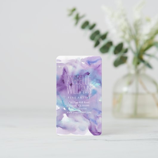 Schöner blauer und lila Watercolor Visitenkarte (Stehend Vorderseite)