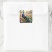 Schöner blauer und türkiser Pfau   Quadratischer Aufkleber (Tasche)