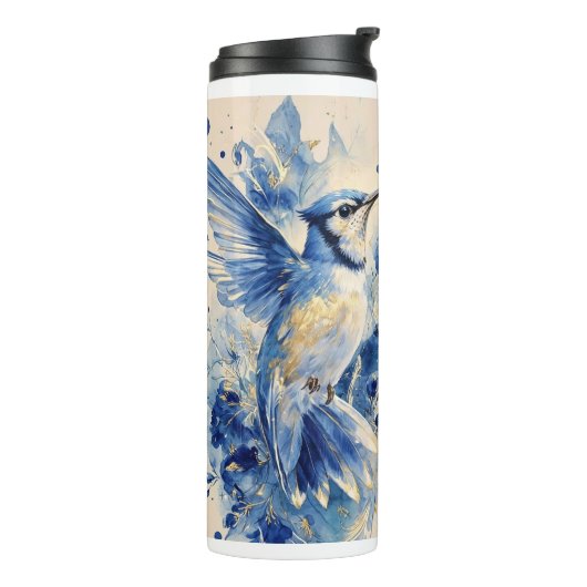 Schöner blauer Vogel Thermosbecher (Nach links gedreht)