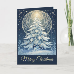 Schöner blauer Weihnachts-Tannenbaum Schnee und St Feiertagskarte