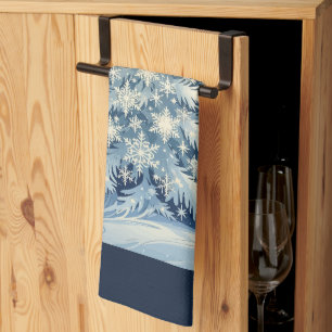 Schöner blauer Weihnachts-Yule-Baum Schnee und Ste Geschirrtuch