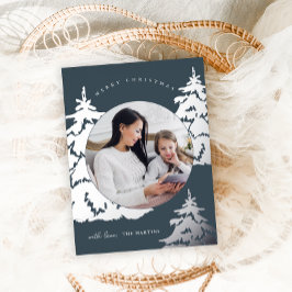 Schöner blauer Weihnachtsbaum Zwei Fotos Urlaub Folien Feiertagspostkarte