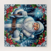 Schöner blauer Weihnachtsmann mit Winterdekoration Puzzle (Horizontal)