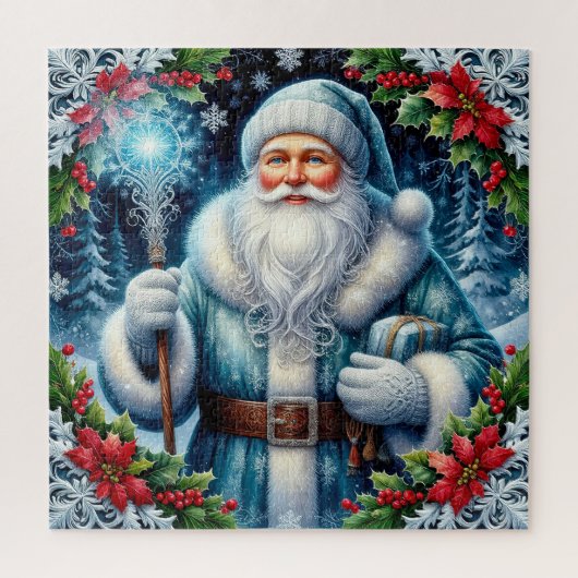 Schöner blauer Weihnachtsmann mit Winterdekoration Puzzle (Vertikal)