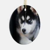 Schöner blaues Augen-sibirischer Husky 2 Keramikornament (Rechts)