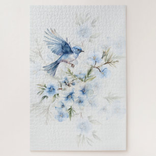 Schöner Blaumeisenanflug auf blauen Blüten Puzzle