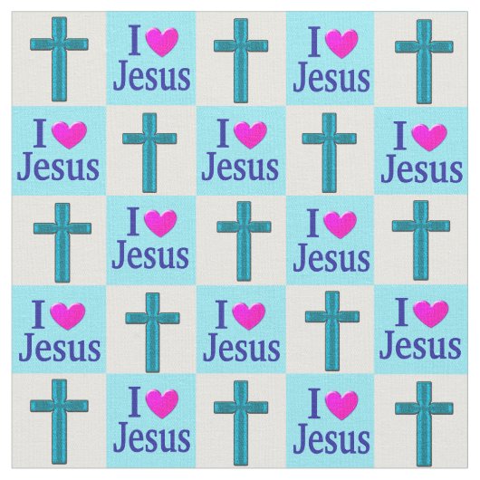 SCHÖNER BLUE CROSS I LIEBE JESUS FABRIC STOFF (Nahaufnahme)