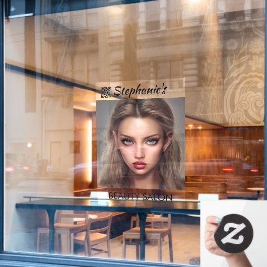 Schöner Blue Eyes Girl Beauty Salon mit QR Code Fensteraufkleber (Café-Fenster)