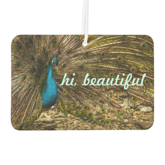 Schöner Blue Peacock mit offenen Schwanz Feathers Autolufterfrischer (Rückseite)