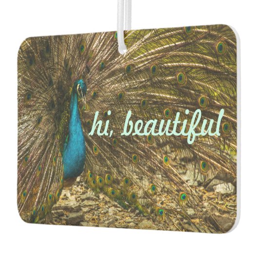 Schöner Blue Peacock mit offenen Schwanz Feathers Autolufterfrischer (Links)
