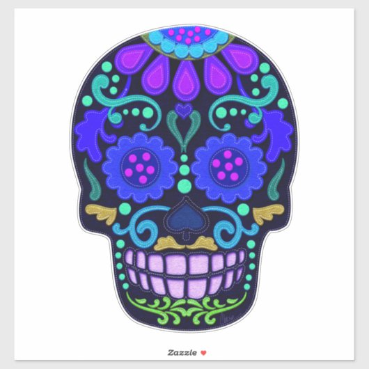 Schöner Blue Sugar Skull | Imitate sehen groß aus Aufkleber (Blatt)