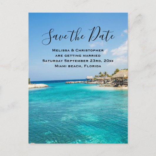 Schöner Blue Tropical Beach Save the Date Hochzeit Einladungspostkarte (Vorderseite)