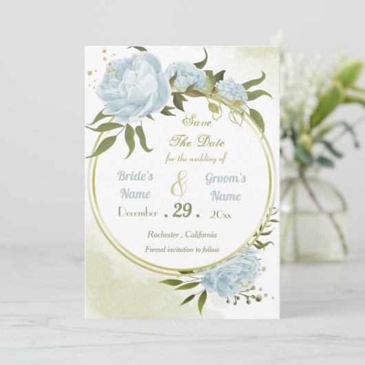 schöner Blumenkranz mit grünen Blätter Save The Date (Stehend Vorderseite)