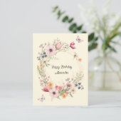 Schöner Blumenkranz und Schmetterlinge zum Geburts Postkarte (Stehend Vorderseite)