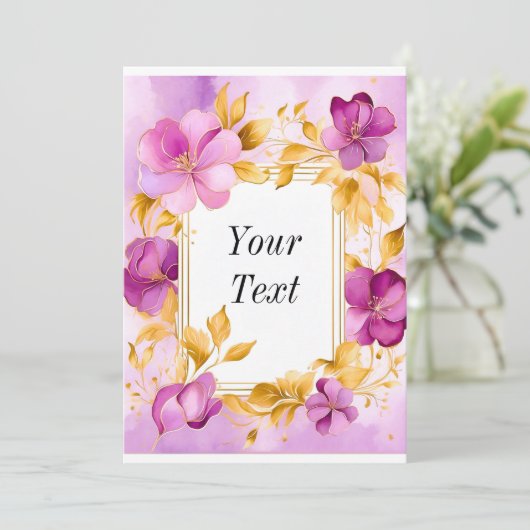 Schöner Blumenrahmen Einladung (Stehend Vorderseite)