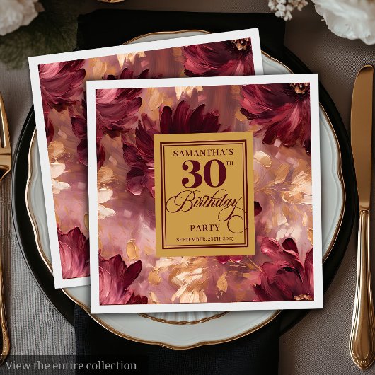 Schöner Blush Burgundy Gold Boho 30. Geburtstag Serviette