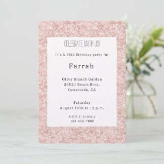 Schöner Blush-Pink-Glitter-Geburtstag Einladung