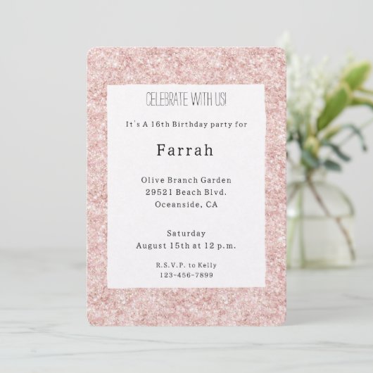 Schöner Blush-Pink-Glitter-Geburtstag Einladung (Stehend Vorderseite)