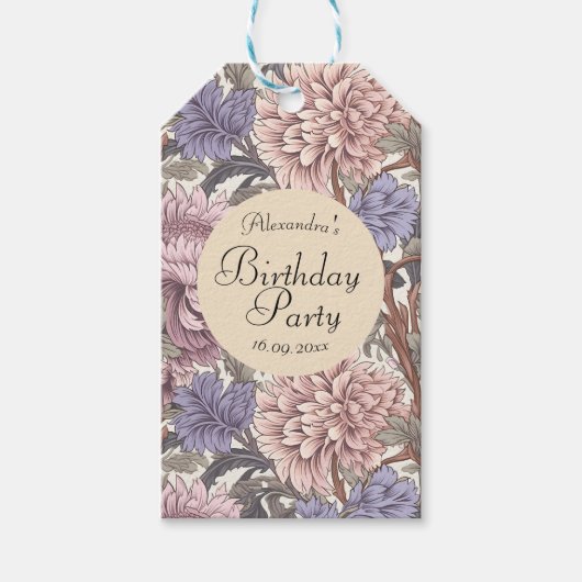 Schöner botanischer rosa Lila niedliche Geburtstag Geschenkanhänger (Vorderseite)