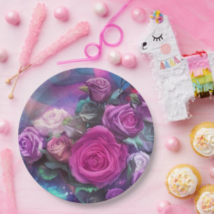 Schöner Bouquet mit Rose Pappteller