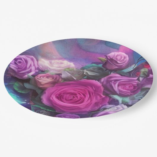 Schöner Bouquet mit Rose Pappteller (Schrägansicht)