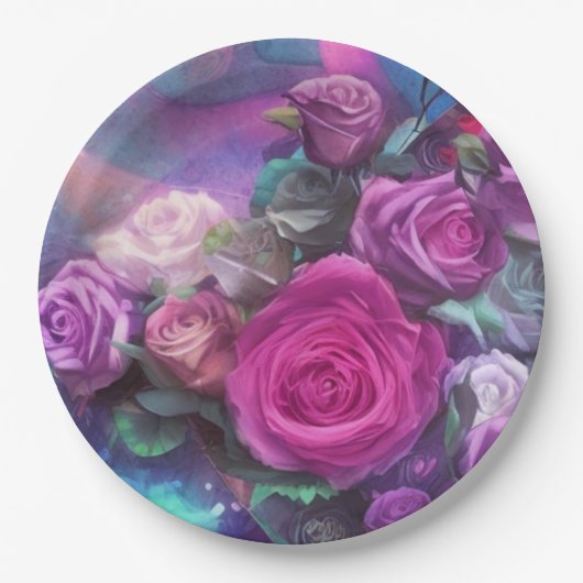 Schöner Bouquet mit Rose Pappteller (Vorderseite)