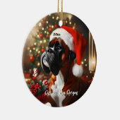 Schöner Boxer mit Weihnachtsmannmütze Keramik Ornament (Rechts)