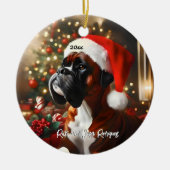 Schöner Boxer mit Weihnachtsmannmütze Keramik Ornament (Vorne)