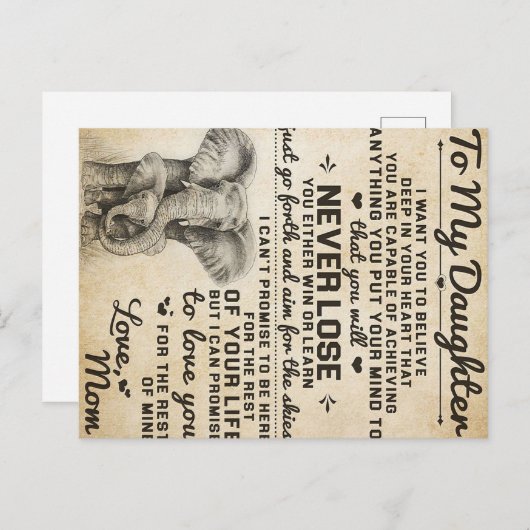 Schöner Brief an Tochter | Liebliches Geschenk Ankündigungspostkarte (Vorne/Hinten)