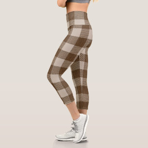 Schöner Büffelkariert Braun und Beige  Capri Leggings