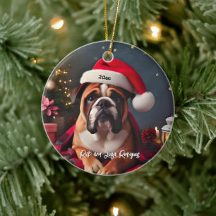 Schöner Bulldog mit Weihnachtsmannmütze Keramik Ornament