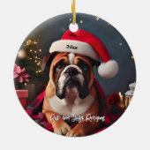 Schöner Bulldog mit Weihnachtsmannmütze Keramik Ornament (Hinten)