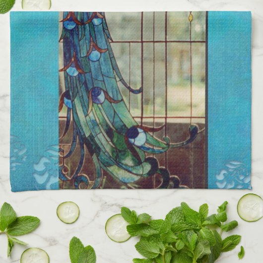 Schöner Buntglas-Pfau Geschirrtuch (Gefaltet)