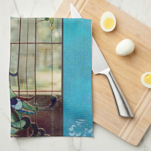 Schöner Buntglas-Pfau Geschirrtuch (Viertel Falte)