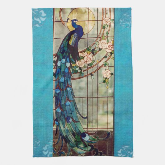 Schöner Buntglas-Pfau Geschirrtuch (Vertikal)