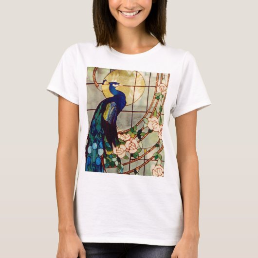 Schöner Buntglas-Pfau T-Shirt (Vorderseite)