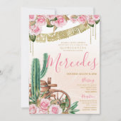 Schöner Cactus Rose Western Charro Quinceanera Einladung (Vorderseite)