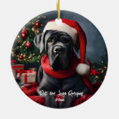 Schöner Cane Corso mit Weihnachtsmannmütze Keramik Ornament (Hinten)