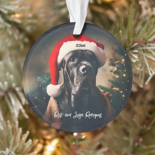 Schöner Cane Corso mit Weihnachtsmannmütze Ornament (Baum)