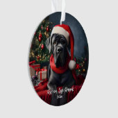 Schöner Cane Corso mit Weihnachtsmannmütze Ornament (Vorderseite)