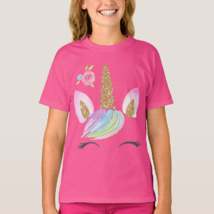 Schöner Cartoon Einhorn mit Rainbow Background T- T-Shirt