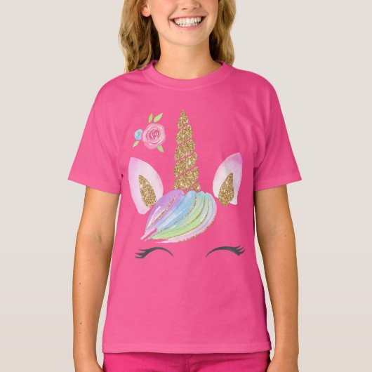 Schöner Cartoon Einhorn mit Rainbow Background T- T-Shirt (Vorderseite)