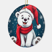 Schöner Cartoon Eisbär in Weihnachtsmannmütze Keramik Ornament (Links)